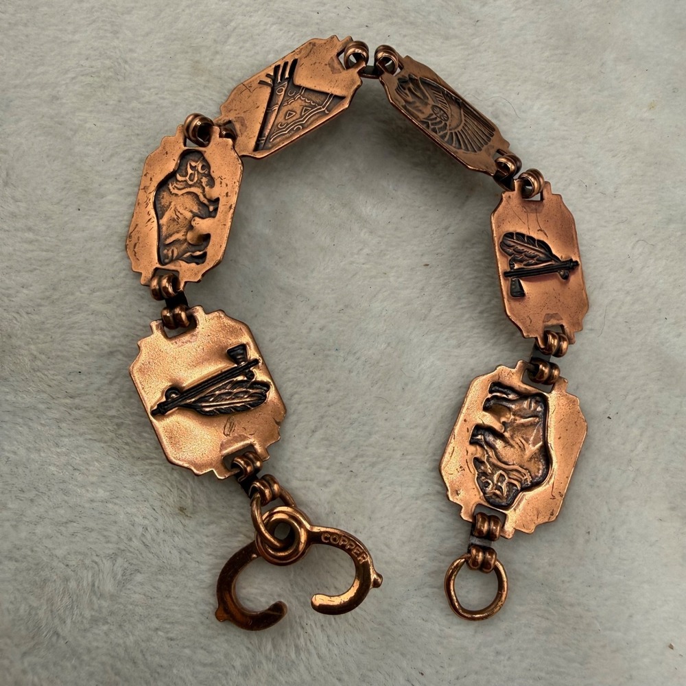 Vintage Copper Bracelet Storyteller Ethnic 7.5"